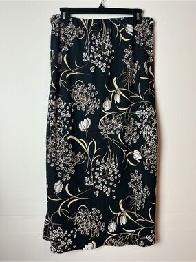Y2K Kathie Lee Collection Black Floral Midi Skirt Size 16 Whimsigoth Botanical